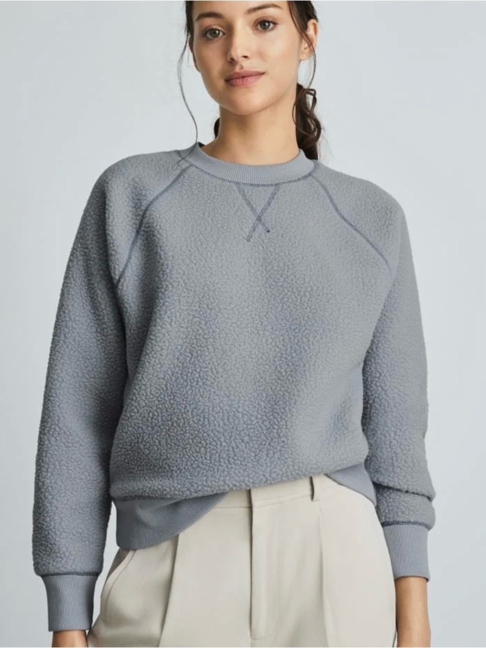 Everlane Light Gray Crewneck Sherpa Sweatshirt